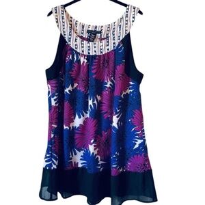 APOSTROPHE Woman Floral Sleeveless Blouse Size 16W 18W Purple Blue Black Tunic